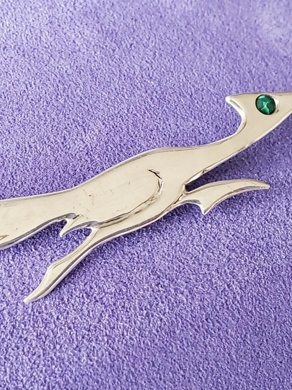Vintage Handcrafted Sterling Silver ROADRUNNER Pin Gemstone Eye Accent